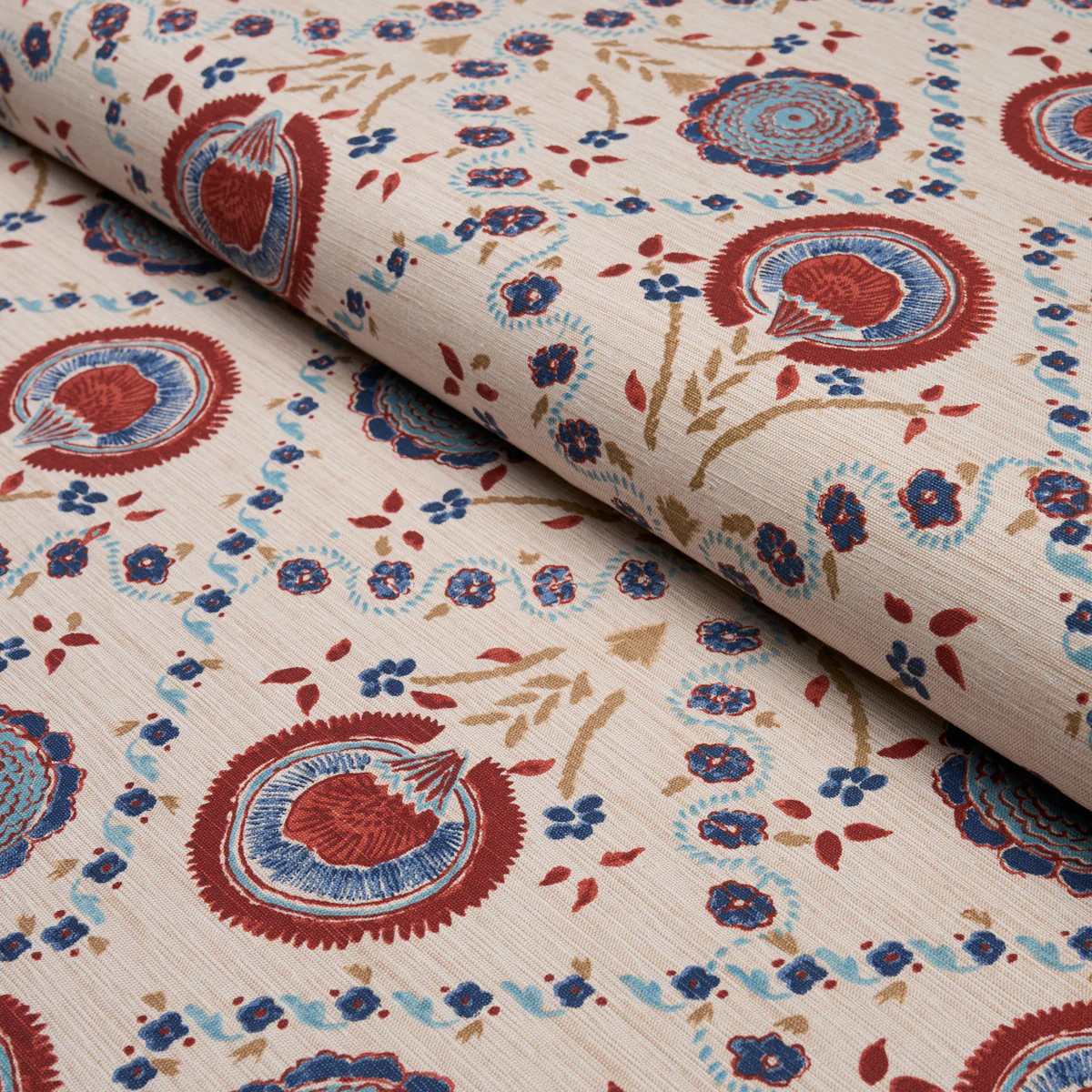 183050 | Athena Hand-Screen Print, Red & Blue - Schumacher Fabric - Image 4