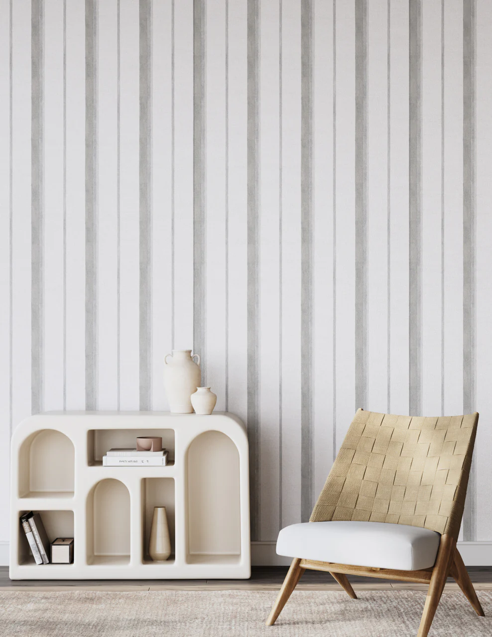27500 | Saint-Tropez Stripe, Grey Groove on Vinyl Canvas - Phillip Jeffries Wallpaper - Image 3