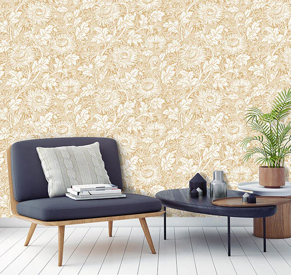 2900-42528 | Medley, Zinnia Mustard Floral - Brewster Wallpaper - Image 2