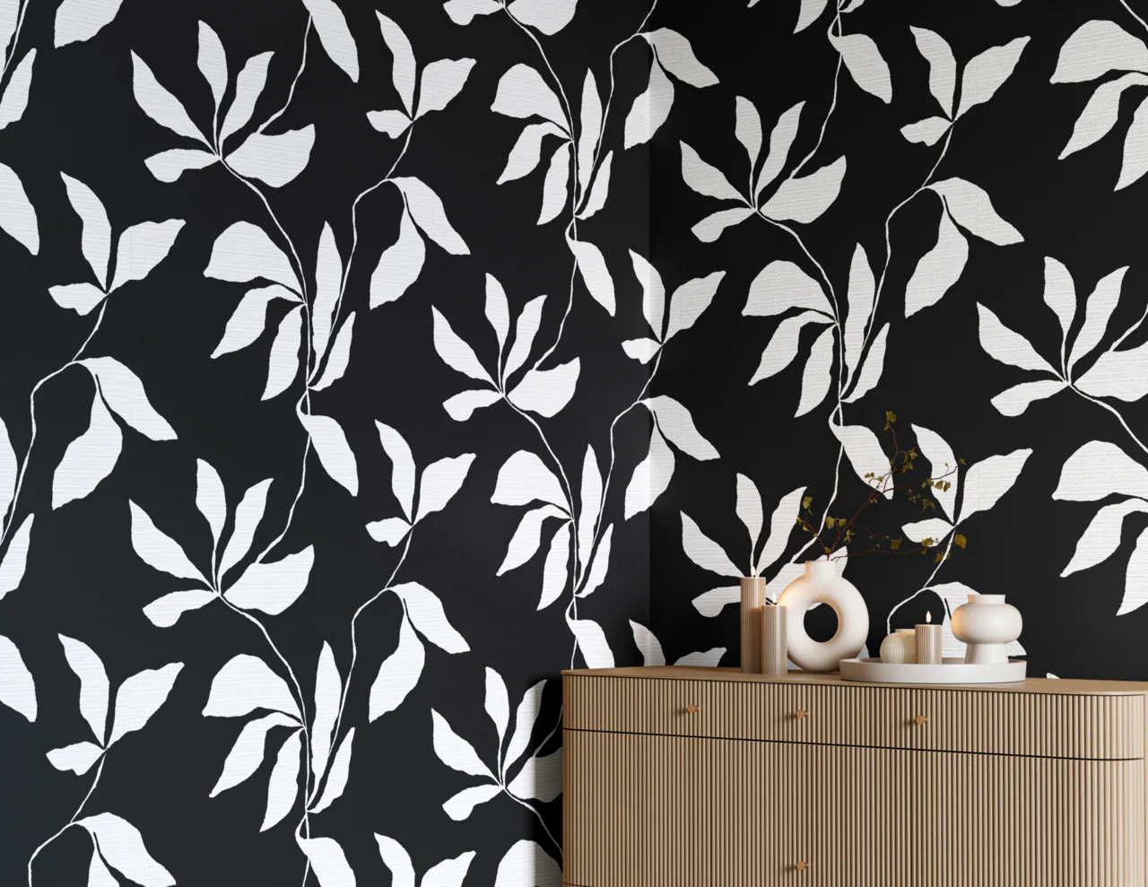 40207 | Desert Ivy, Black Veil on Woven Walls - Phillip Jeffries Wallpaper - Image 3