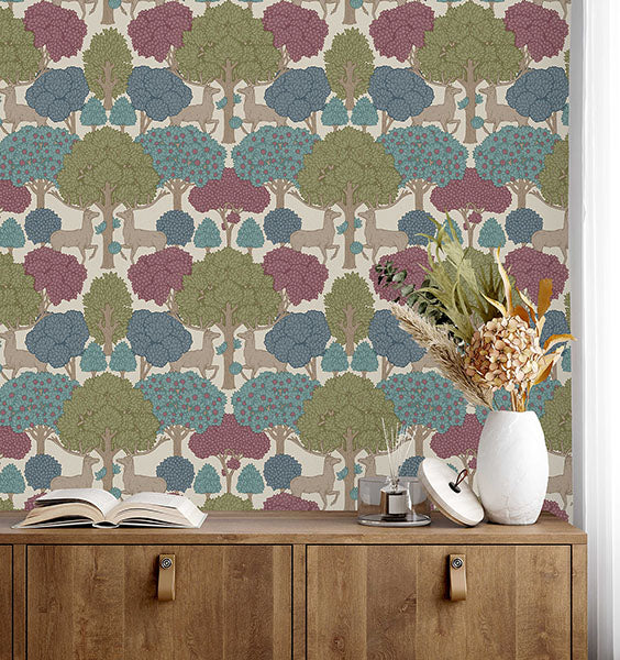 4164-M1852 | Westbury Forest, Forest of Arden Merlot Deer - Advantage Wallpaper - Image 2