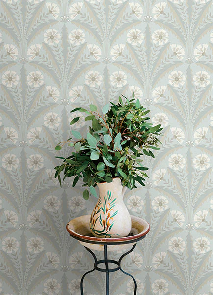 4169-27602 | Oak & Moss, Tap Root Light Blue Floral Damask - Chesapeake Wallpaper - Image 3