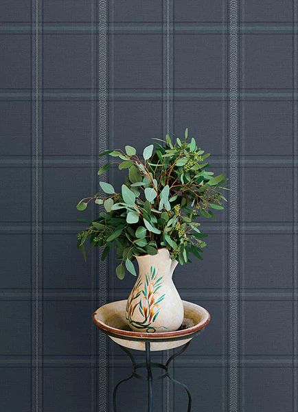 4169-27605 | Oak & Moss, Auberge Dark Blue Plaid - Chesapeake Wallpaper - Image 3