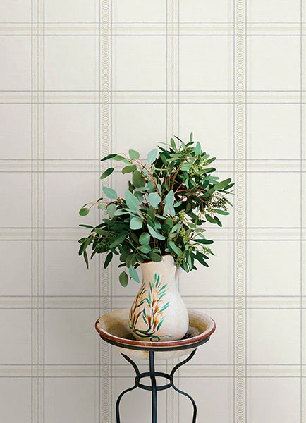 4169-27606 | Oak & Moss, Auberge White Plaid - Chesapeake Wallpaper - Image 3