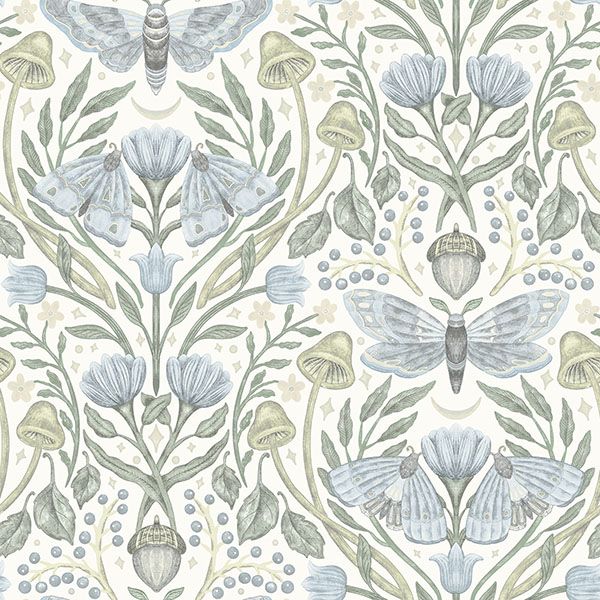 4169-83117 | Oak & Moss, Mystic Moth Sky Blue Forest Magic - Chesapeake Wallpaper