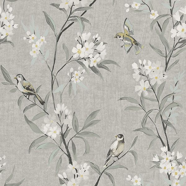 4169-83141 | Oak & Moss, Tea Olive Gray Finch Frolic - Chesapeake Wallpaper