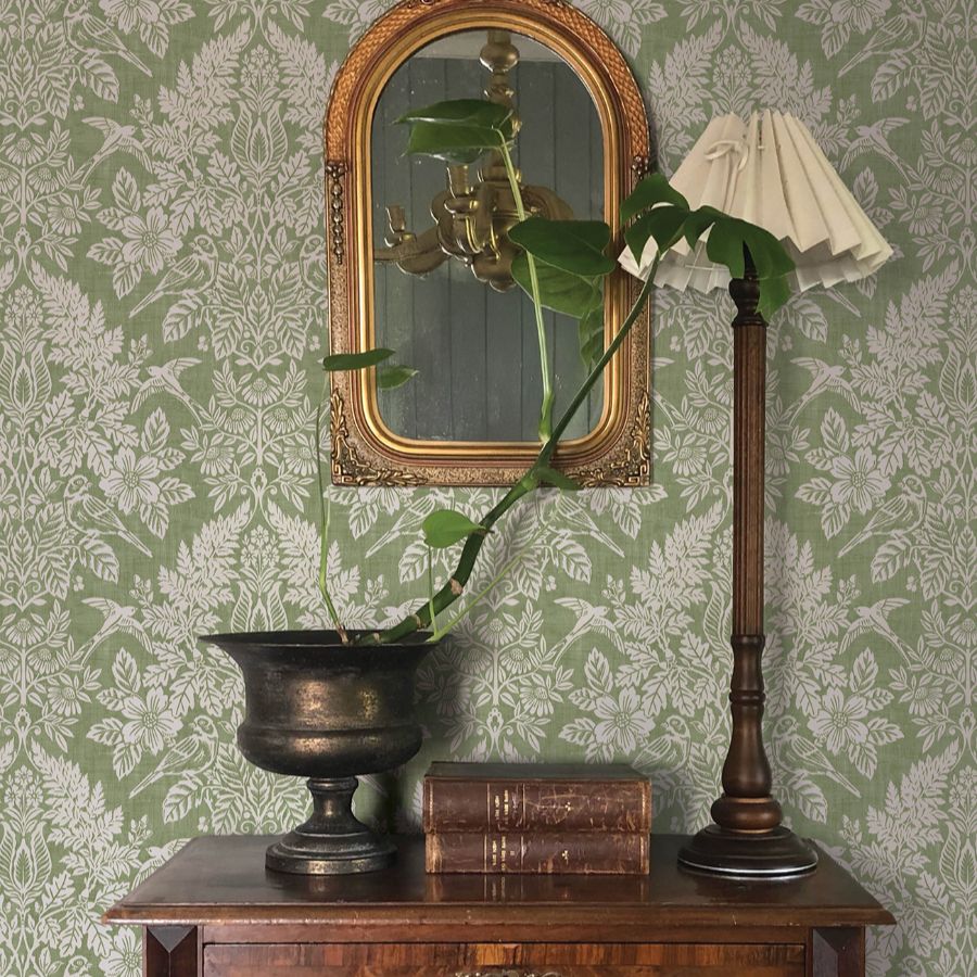 4173-27620 | Chris Loves Julia, Finch Light Green Woodland Damask - A-Street Wallpaper - Image 3