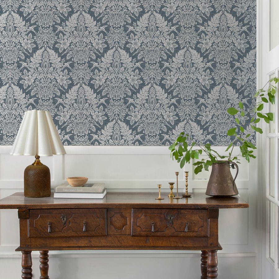 4173-27622 | Chris Loves Julia, Finch Blue Woodland Damask - A-Street Wallpaper - Image 2