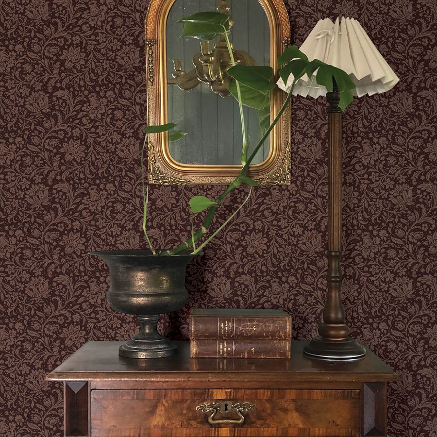 4173-27627 | Chris Loves Julia, Hague Burgundy Floral Trail - A-Street Wallpaper - Image 3