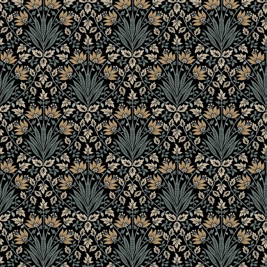 4173-27630 | Chris Loves Julia, Woodbury Black Floral Damask - A-Street Wallpaper