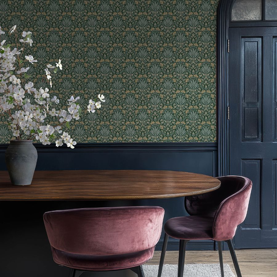 4173-27631 | Chris Loves Julia, Woodbury Evergreen Floral Damask - A-Street Wallpaper - Image 2