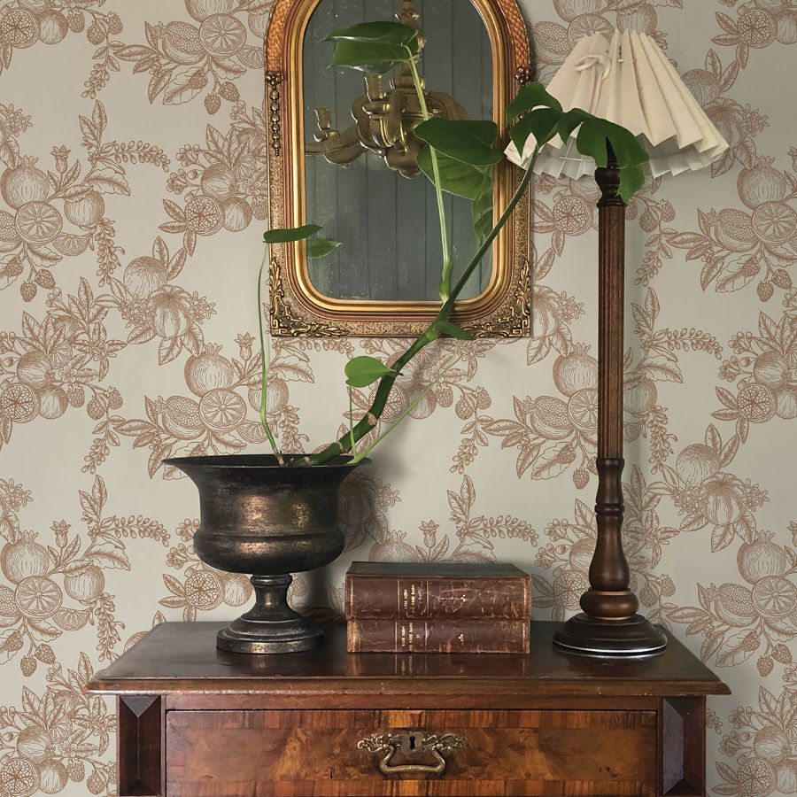 4173-27638 | Chris Loves Julia, Gerty Copper Fruit Toile - A-Street Wallpaper - Image 3