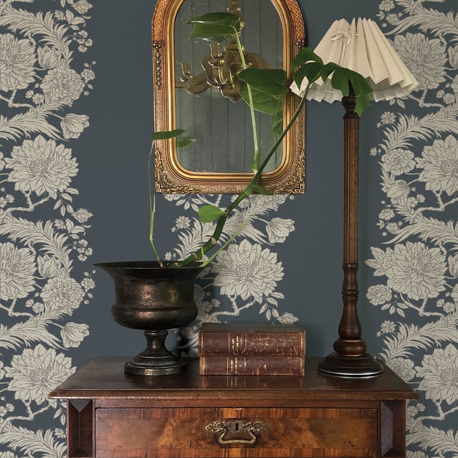 4173-27642 | Chris Loves Julia, Gisela Blue Floral Columns - A-Street Wallpaper - Image 3