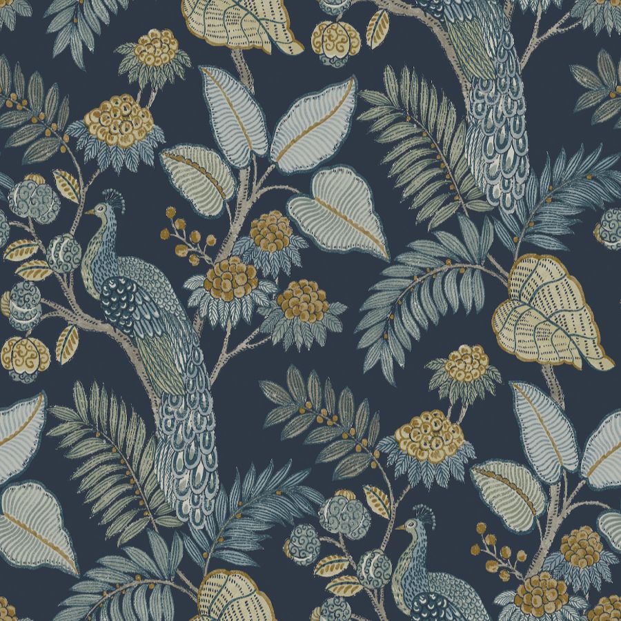 4173-27643 | Chris Loves Julia, Geneva Dark Blue Peacock Paradise - A-Street Wallpaper