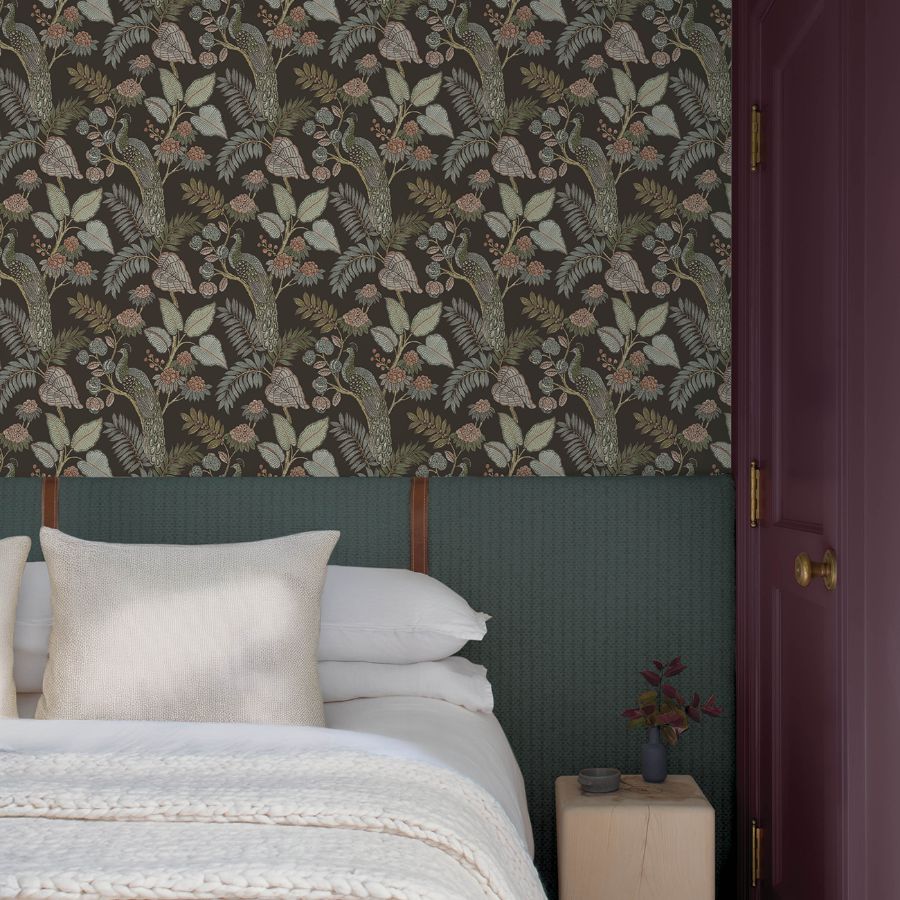 4173-27647 | Chris Loves Julia, Geneva Chocolate Peacock Paradise - A-Street Wallpaper - Image 2