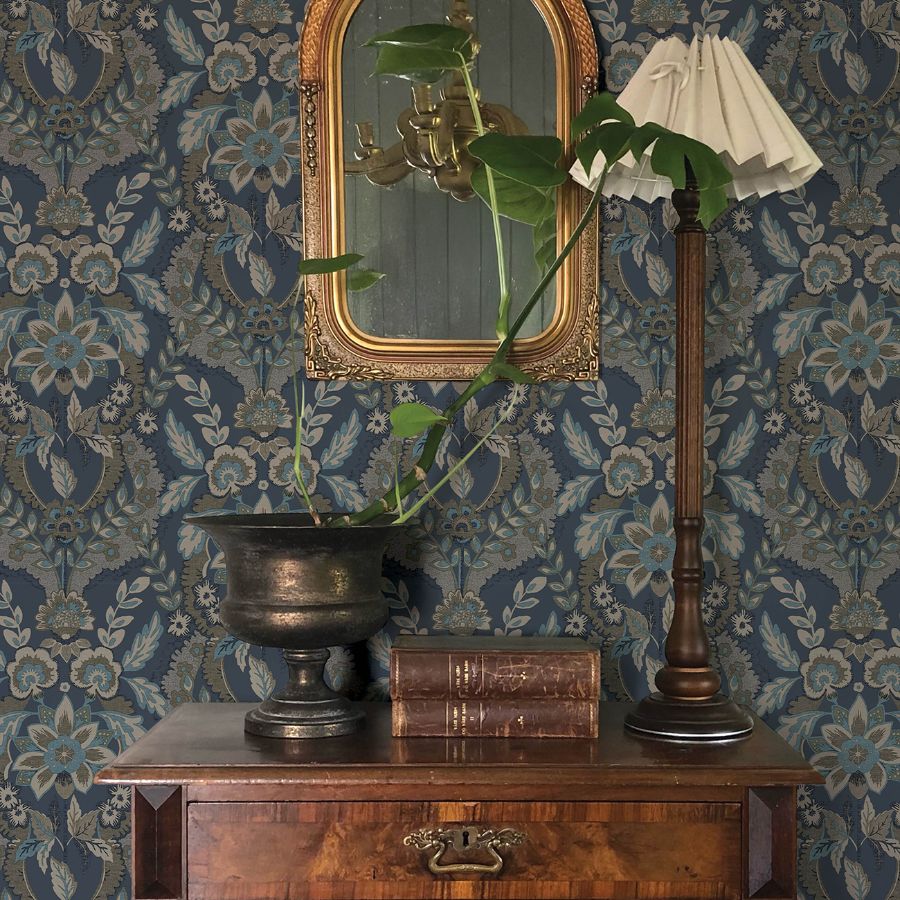 4173-27653 | Chris Loves Julia, Collins Teal Damask - A-Street Wallpaper - Image 3