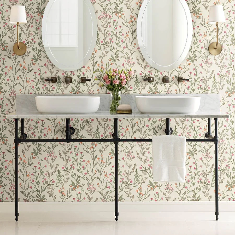 4191-83019 | Kitchen & Bath, Laverne Green Wildflowers - Chesapeake Wallpaper - Image 3
