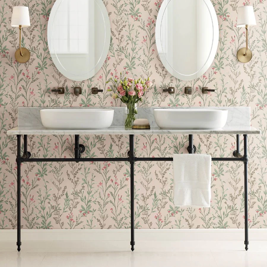 4191-83020 | Kitchen & Bath, Laverne Blush Wildflowers - Chesapeake Wallpaper - Image 3