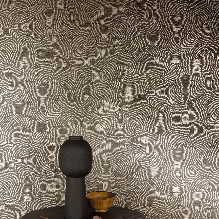 4191-83024 | Kitchen & Bath, Harrison Charcoal Swirling Geometric - Chesapeake Wallpaper - Image 2