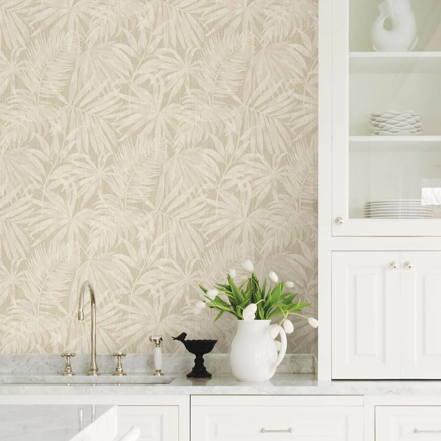 4191-83025 | Kitchen & Bath, Sonny Beige Fronds - Chesapeake Wallpaper - Image 3