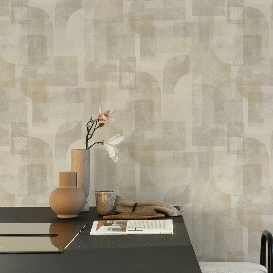 4191-83030 | Kitchen & Bath, Cassandra Taupe Block Geometric - Chesapeake Wallpaper - Image 3