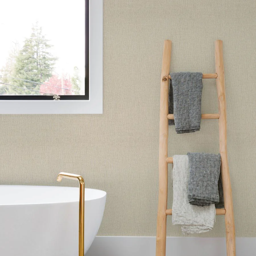 4191-83035 | Kitchen & Bath, Sonia Beige Faux Linen - Chesapeake Wallpaper - Image 3