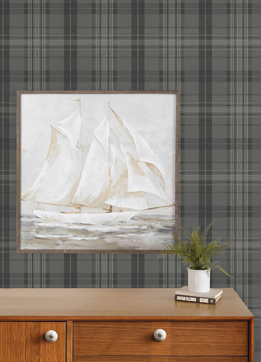 4192-330215 | Plaid & Stripe, Austin Charcoal Plaid - Chesapeake Wallpaper - Image 3
