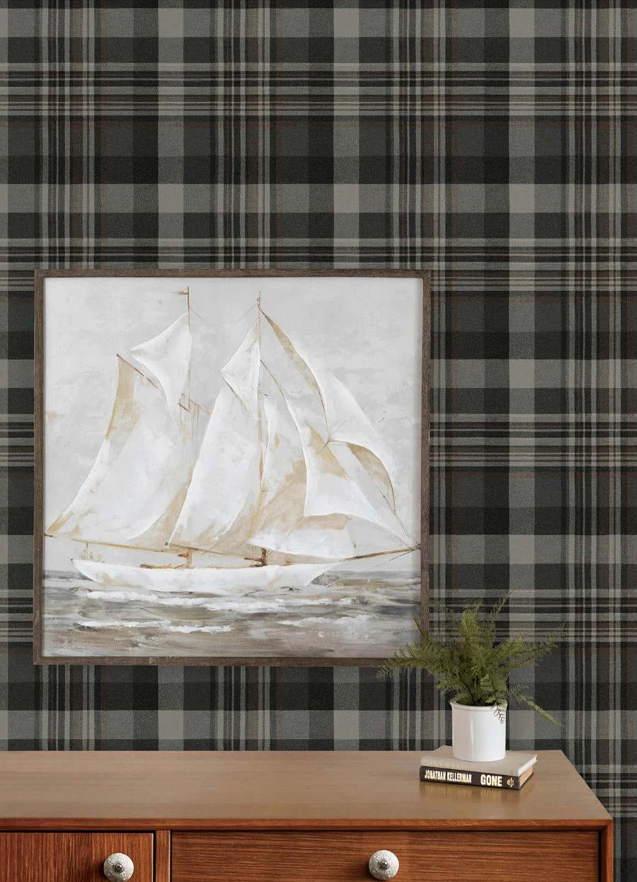 4192-72632 | Plaid & Stripe, Dutton Plaid Charcoal Flannel - Chesapeake Wallpaper - Image 3