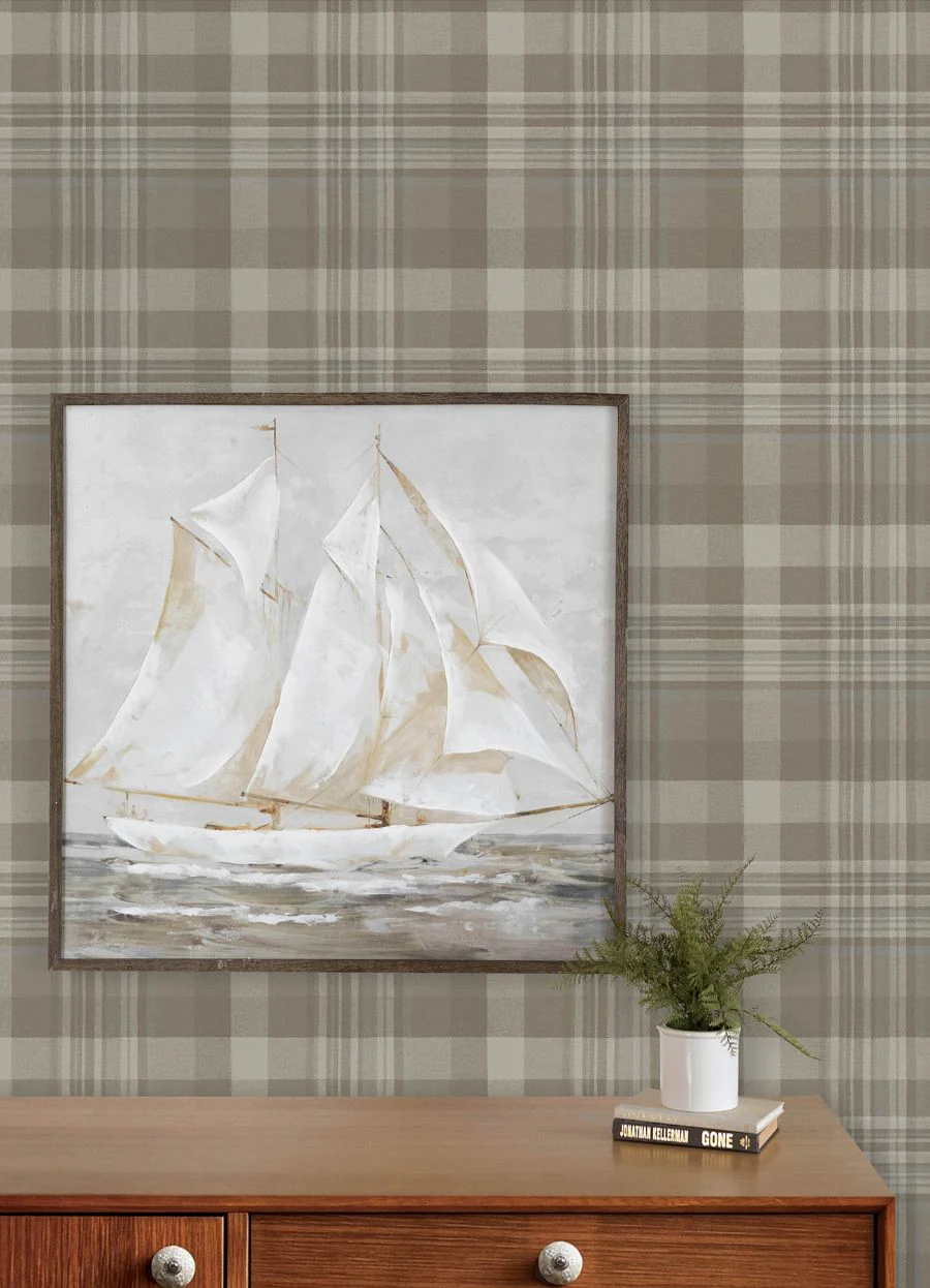 4192-72633 | Plaid & Stripe, Dutton Plaid Light Brown Flannel - Chesapeake Wallpaper - Image 3