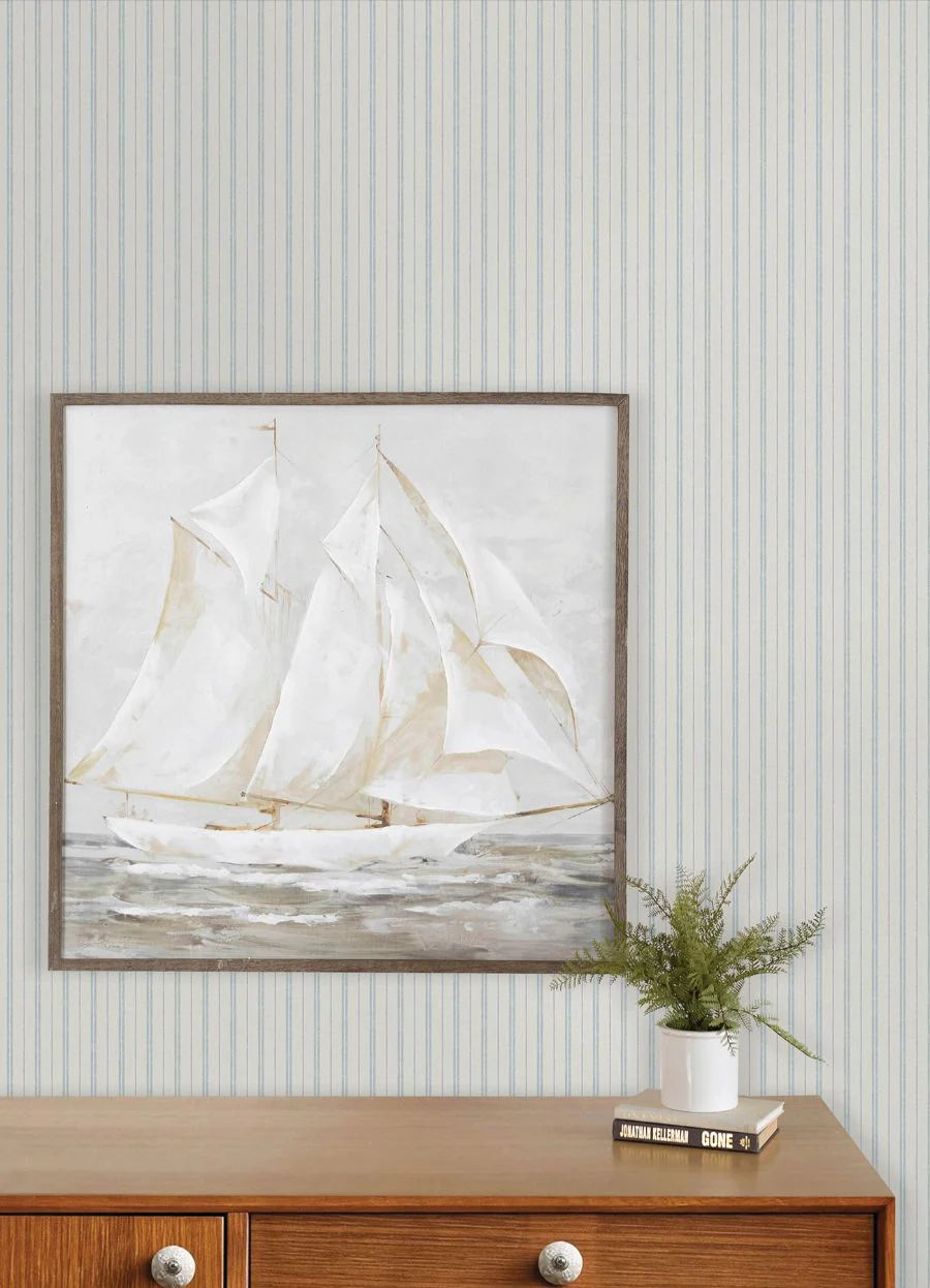 4192-83426 | Plaid & Stripe, Harville Light Blue Double Stripe - Chesapeake Wallpaper - Image 3