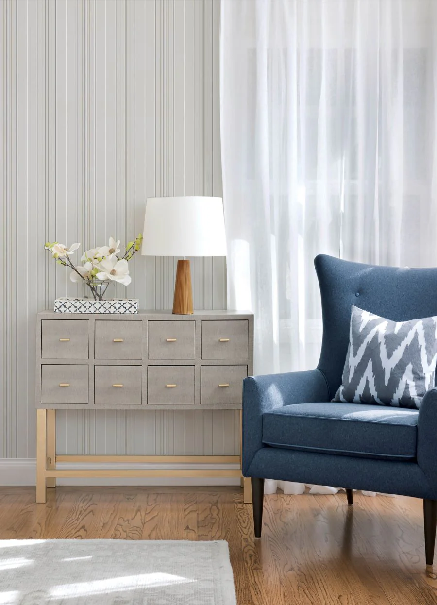 4192-83451 | Plaid & Stripe, Lascelle Light Grey Modern Pinstripe - Chesapeake Wallpaper - Image 2