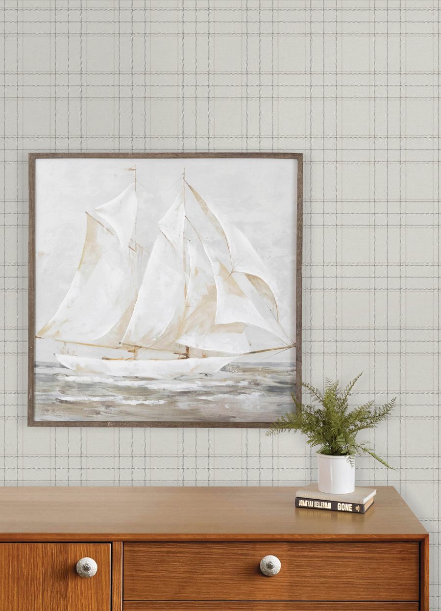 4192-83455 | Plaid & Stripe, Fox Hollow Ivory Dashed Plaid - Chesapeake Wallpaper - Image 3