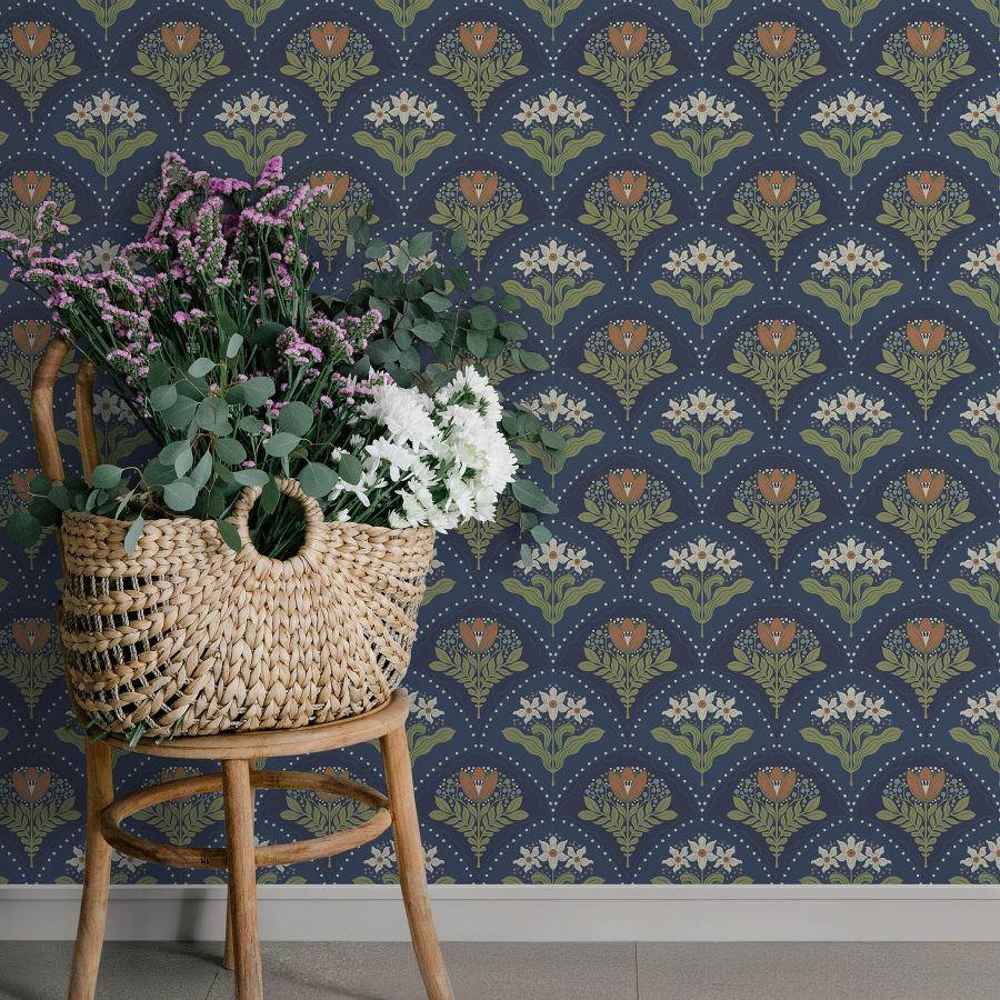 4201-48018 | Savanna, Maj Navy Floral Damask - A-Street Wallpaper - Image 3