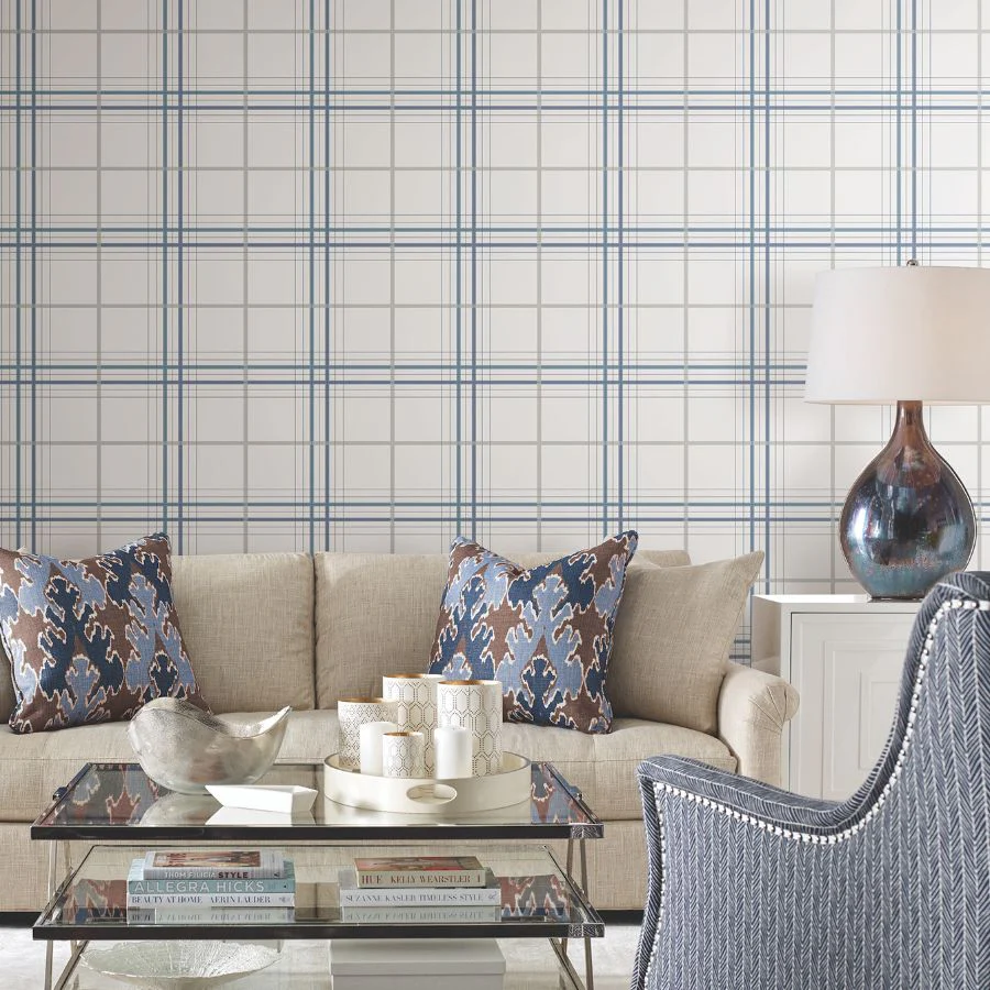 4211-83534 | Private Reserve, Lakeside Plaid Blue Tailored - Ronald Redding Wallpaper - Image 2