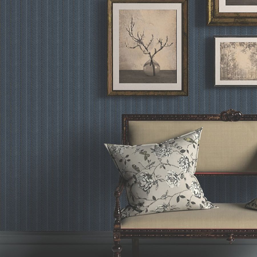 4211-83538 | Private Reserve, Elkan Stripe Navy Herringbone - Ronald Redding Wallpaper - Image 2