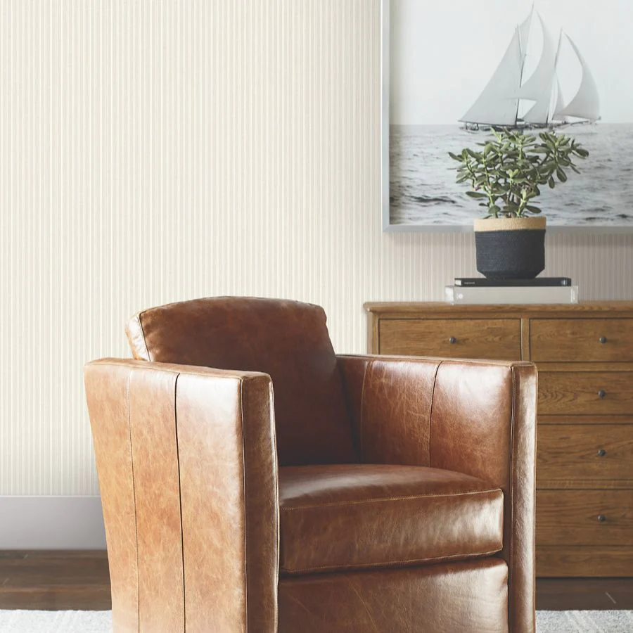 4211-83540 | Private Reserve, Ticking Stripe Beige - Ronald Redding Wallpaper - Image 3