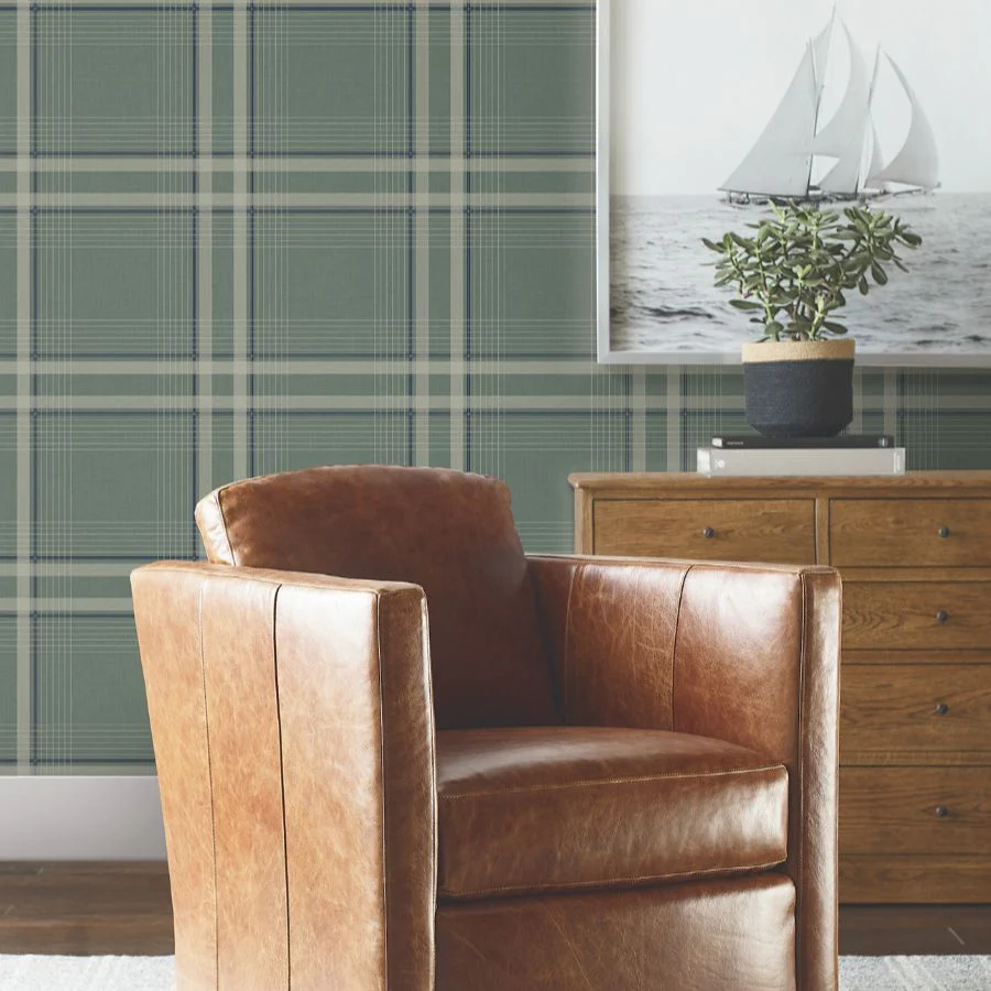 4211-83563 | Private Reserve, Country Club Plaid Green - Ronald Redding Wallpaper - Image 3