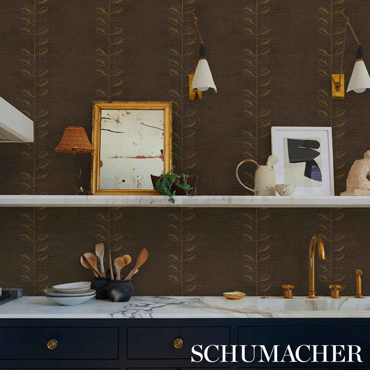 5016701 | Geo Leaf Sisal, Metallic Gold & Sepia - Schumacher Wallpaper - Image 6