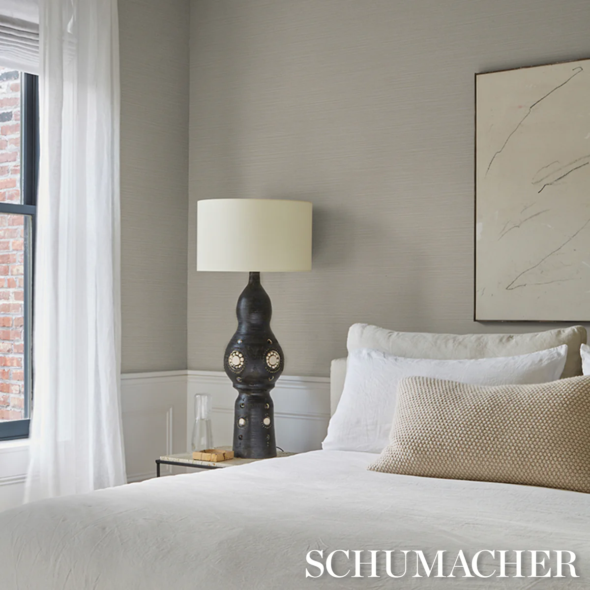 5017484 | Abaca Fine Weave Vinyl, Limestone - Schumacher Wallpaper - Image 4