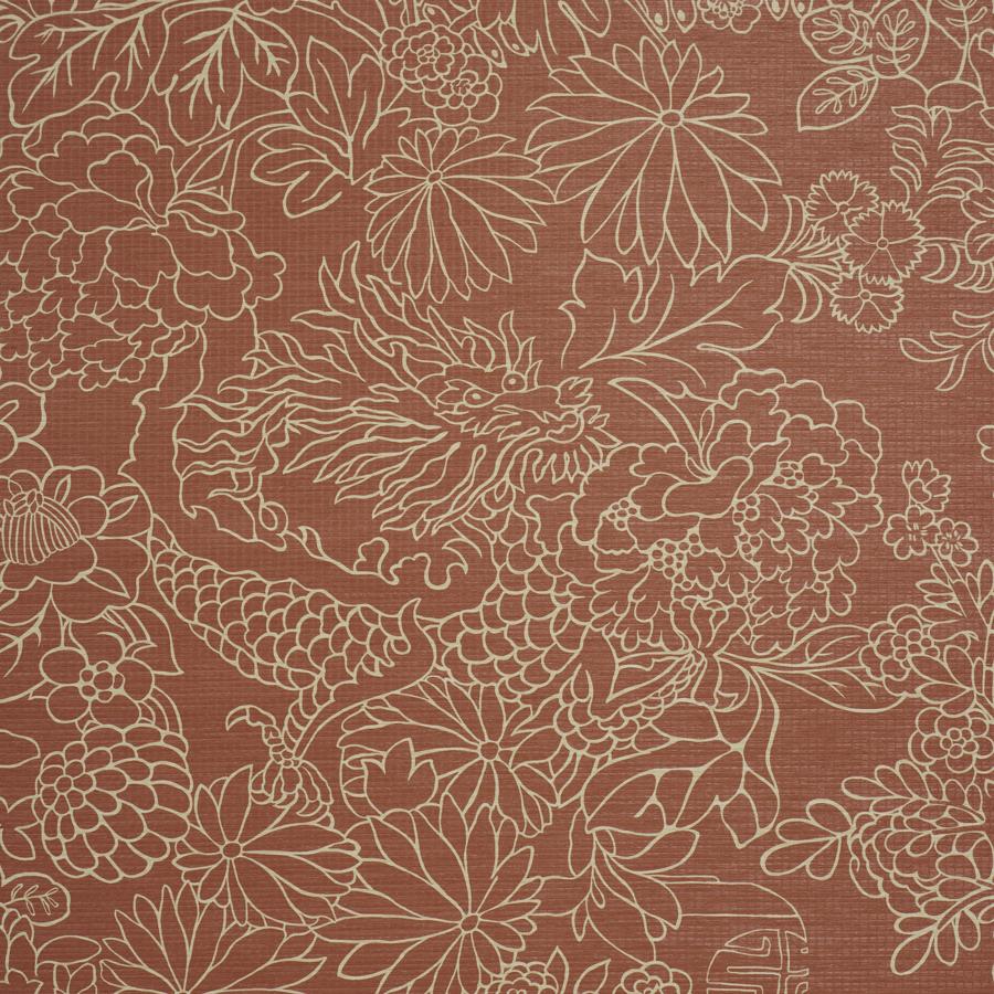 5017620 | Chiang Mai Dragon Silhouette Raffia, Terracotta - Schumacher Wallpaper