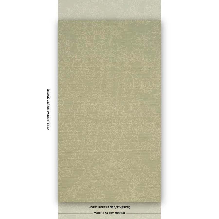 5017621 | Chiang Mai Dragon Silhouette Raffia, Sage - Schumacher Wallpaper - Image 2