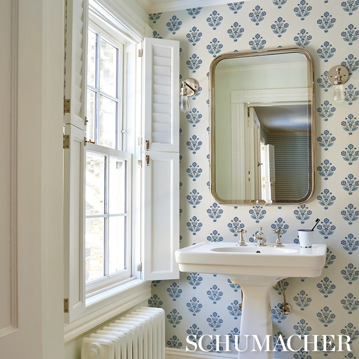5018090 | Dalila Hand-Screen Print, Blue - Schumacher Wallpaper - Image 5