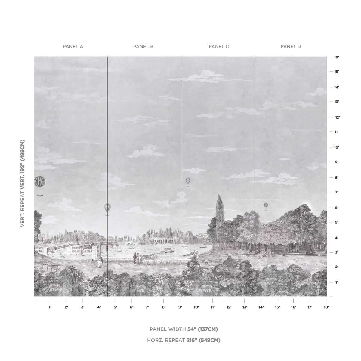 5018121 | Promenade 4 Panel Set, Grisaille - Schumacher Wallpaper - Image 4