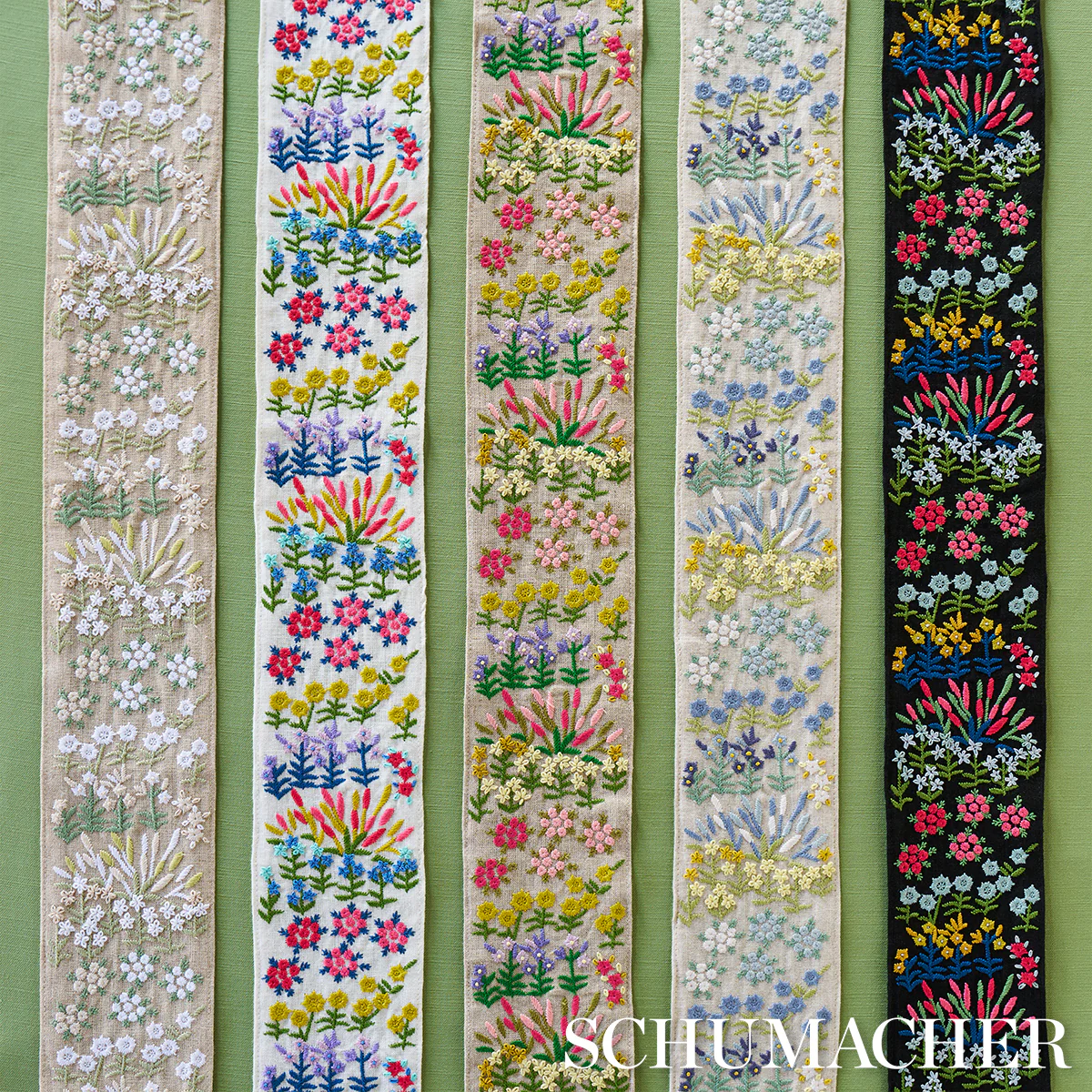 79314 | Lula Embroidered Tape, Green - Schumacher Trim - Image 4