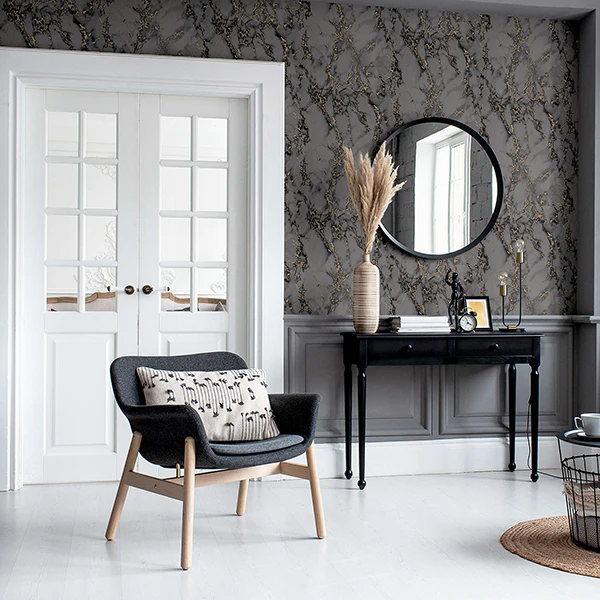 AH296702 | Arthouse, Siward Charcoal Metallic Marble - Brewster Wallpaper - Image 3