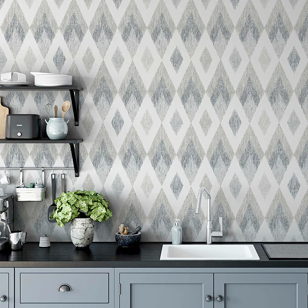 AH297200 | Arthouse, Fitzgerald Grey Ikat Diamond - Brewster Wallpaper - Image 2