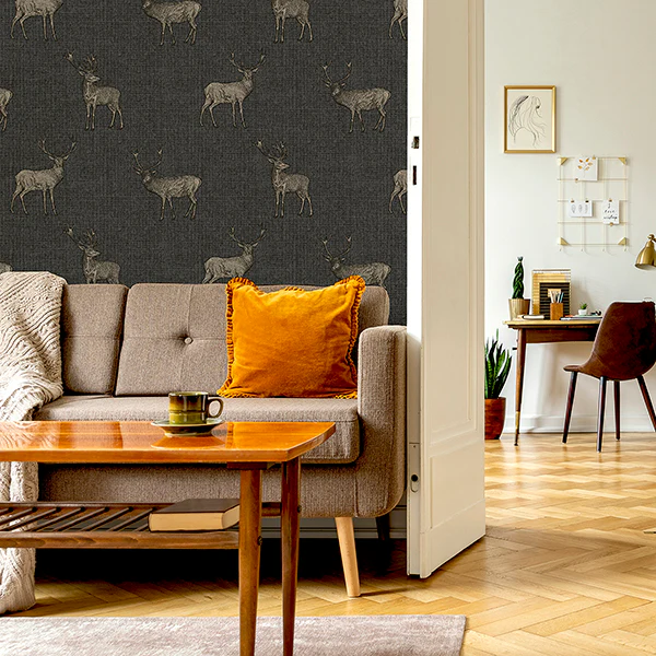 AH909607 | Arthouse, Hank Charcoal Stag - Brewster Wallpaper - Image 3
