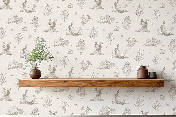 AH924409 | Arthouse, Clawford Beige Meadow Friends - Brewster Wallpaper - Image 3