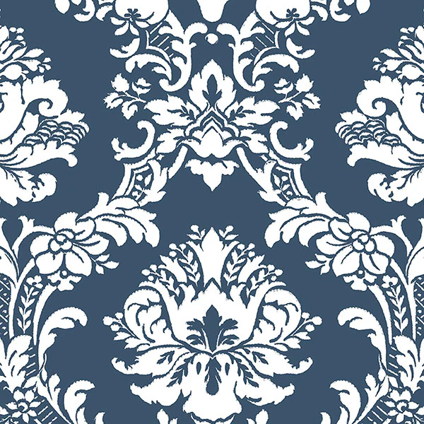 Cs35600 | Classic Silks 2, Blue Damask - Norwall Wallpaper