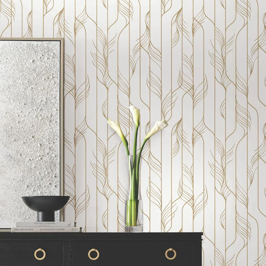Df3301 | Decadence Ii, Elemental Thread White & Gold - Candice Olson Wallpaper - Image 3